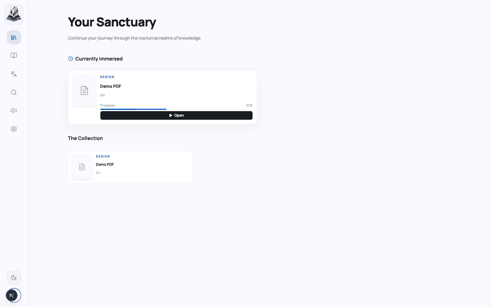 Aloud Reader library navigation